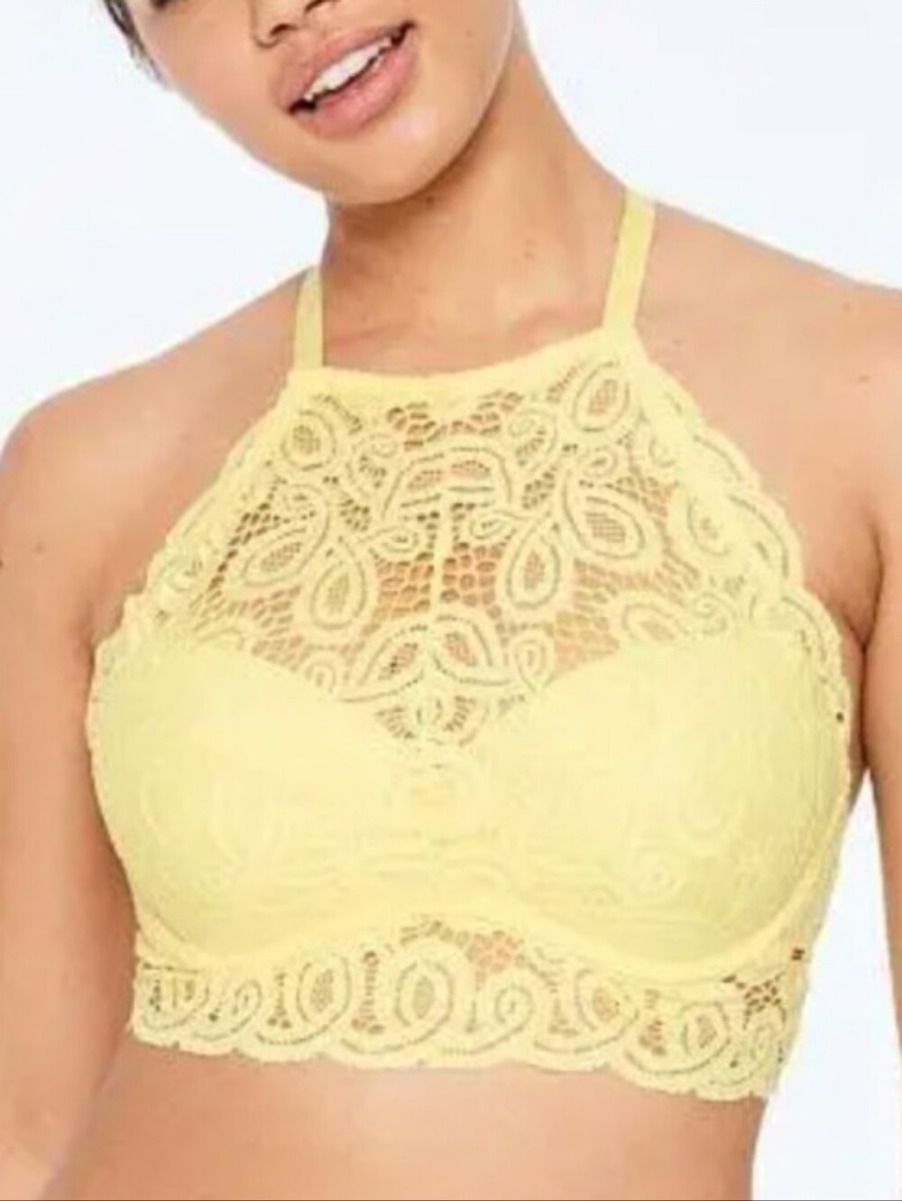 NWT PINK VS Lace Push Up Triangle Racerback Canary Yellow Bralette Size Small